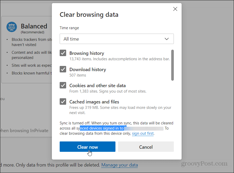 clear browsing data in microsoft edge