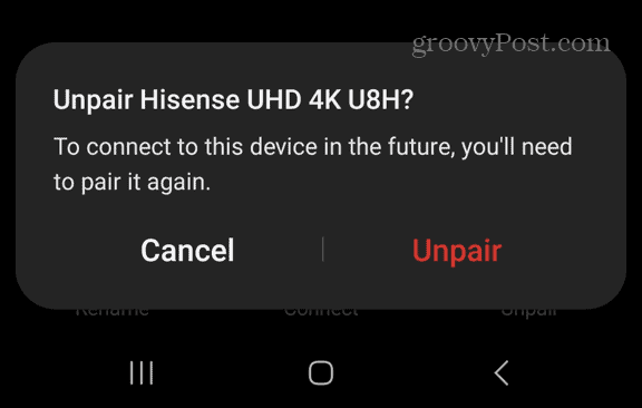 confirm unpair device