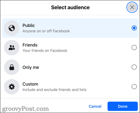 Select audience to change visibility of friends list on Facebook