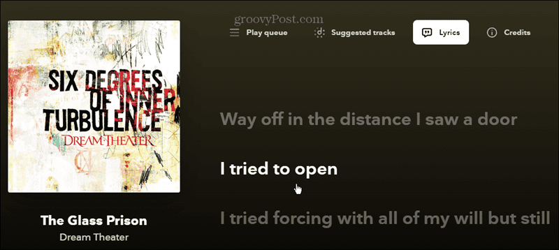 Tidal song lyrics displaying web player