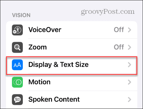 display and text size settings