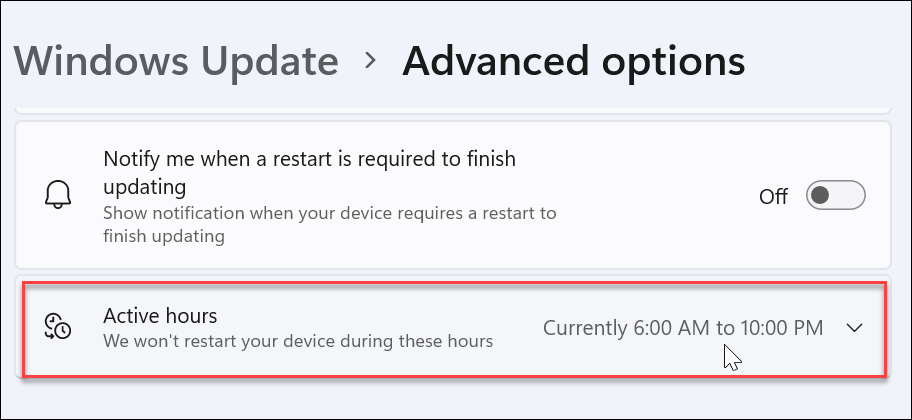 manually set active hours windows 11