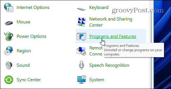 programs and features cpl windows 11