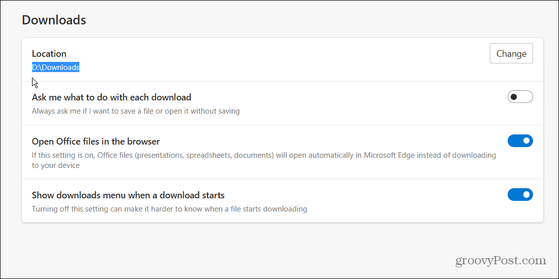 Downloads location from Microsoft Edge