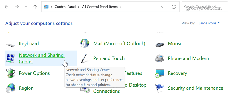 network and sharing center