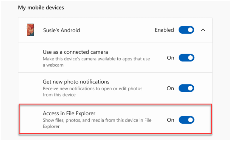 access in file explorer switch