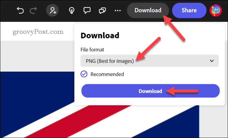 Download converted images in Adobe Express