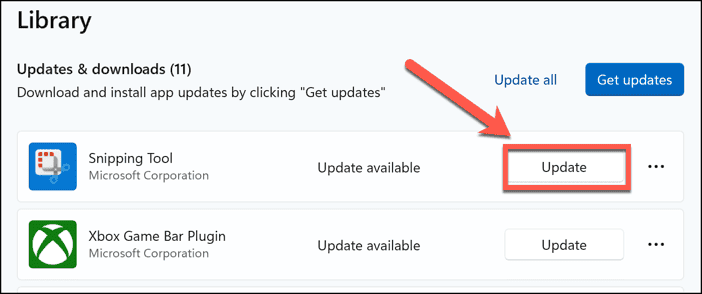 microsoft store update button