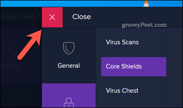 The Avast close button