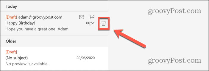 outlook trash icon