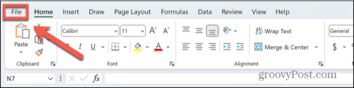 excel file menu