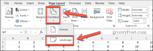 excel orientation landscape