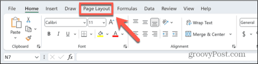 excel page layout menu