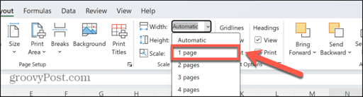 excel width one page