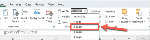 excel width two pages