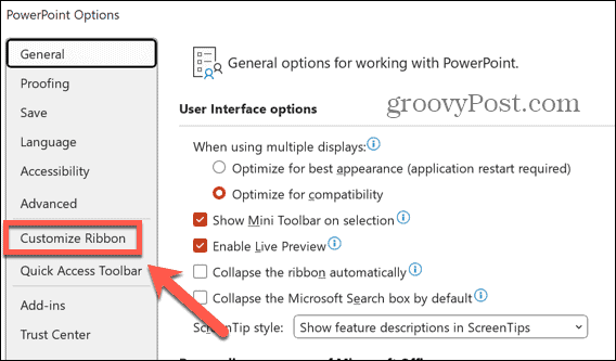 powerpoint customize ribbon