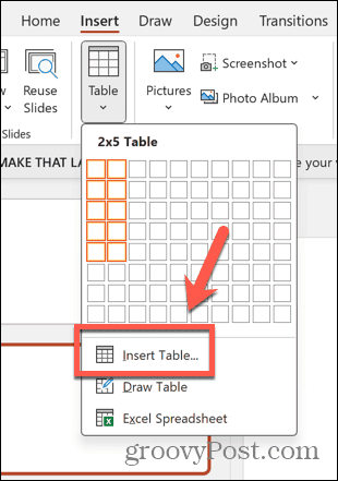 powerpoint insert table