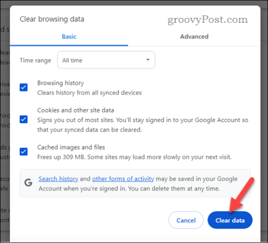 Clear Chrome browsing data