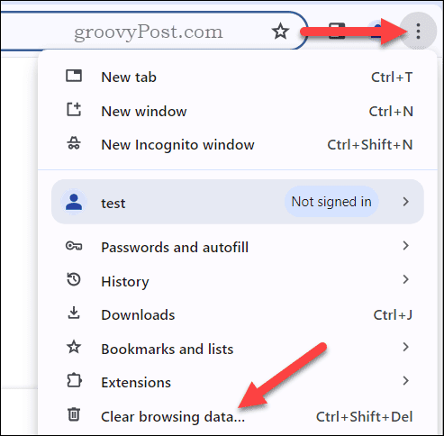 Clearing browsing data in Chrome