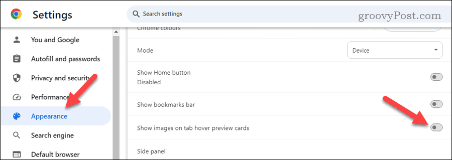 Disabling Chrome tab hover cards