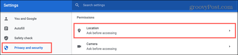 Chrome Privacy and Security, Location