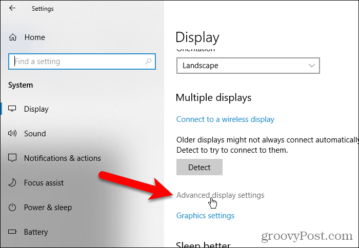 Click Advanced display settings in PC Settings