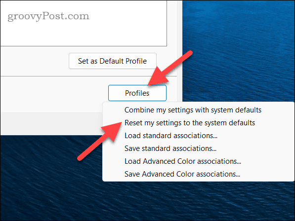 Resetting your ICC profile settings to the Windows default configuration