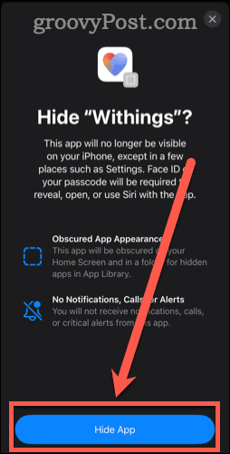 Hide Apps Confirmation Screen