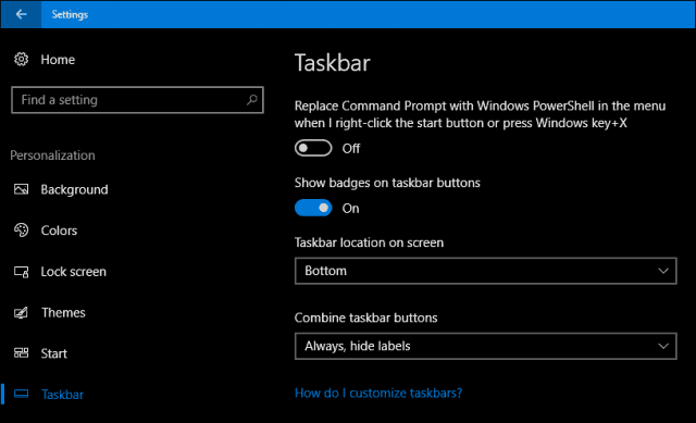 Settings Taskbar