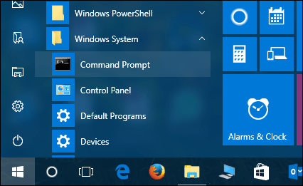 command prompt start menu