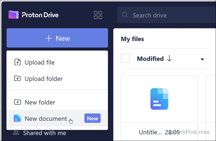 create new document proton docs proton drive