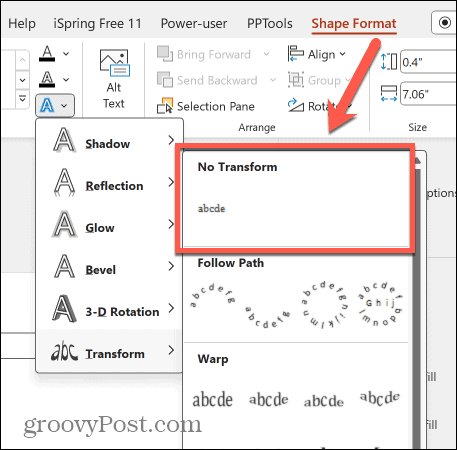 powerpoint no transform