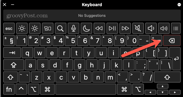 mac delete key highlighted on virtual keyboard