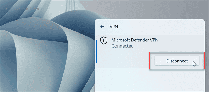 Disconnect Microsoft Defender VPN