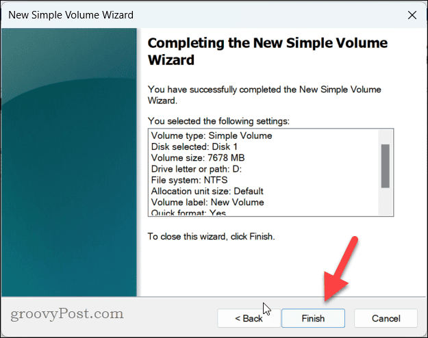 Confirming new volume details on Windows