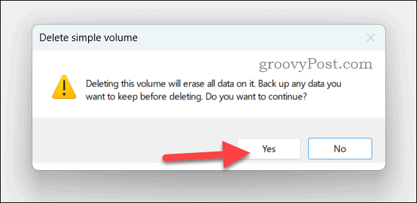 Confirming a volume deletion on Windows