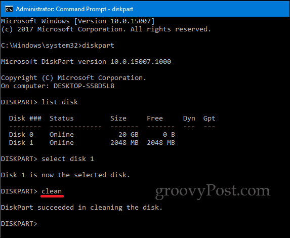 DiskPart Windows 10 command line