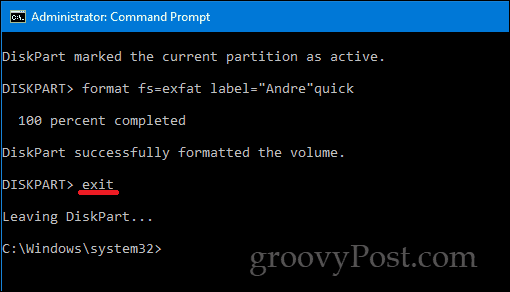 DiskPart Windows 10 command line