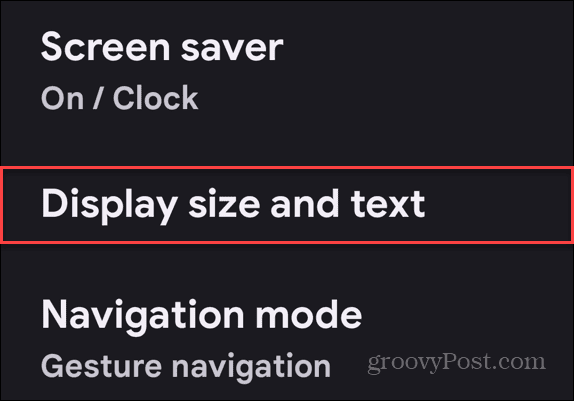 Display size and text android settings