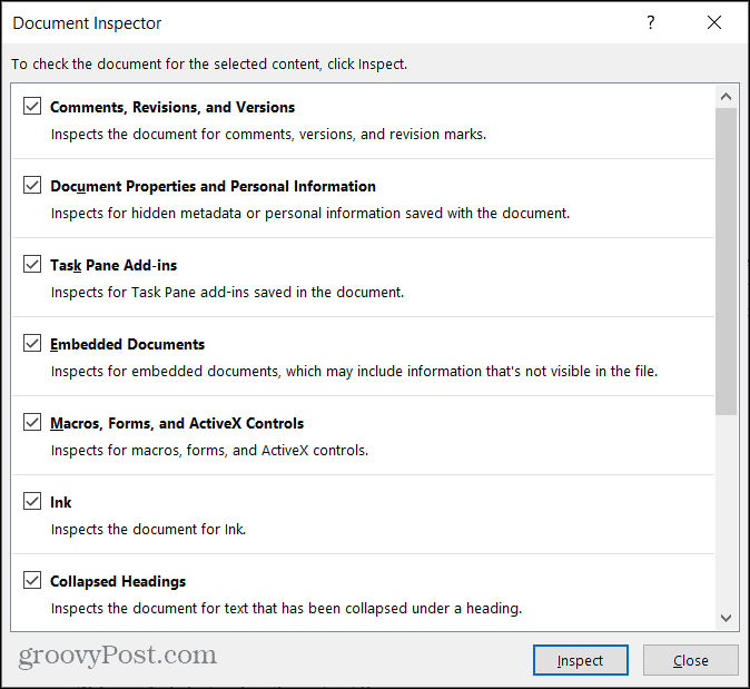 Document Inspector Inspect Word