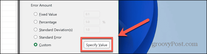 excel specify value