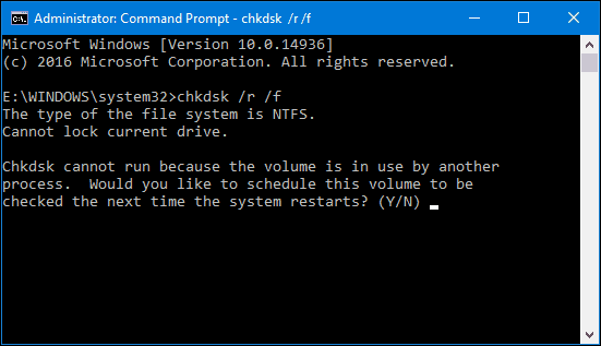 running chkdsk for fixing disk errors on windows 10