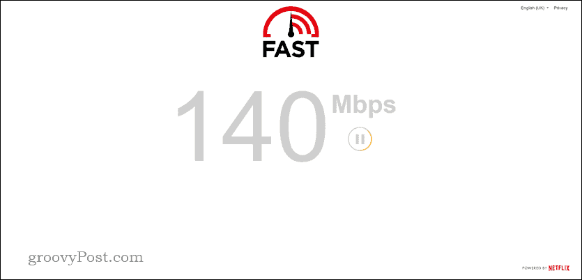 Example fast.com speed test to troubleshoot Disney Plus not working in Chrome