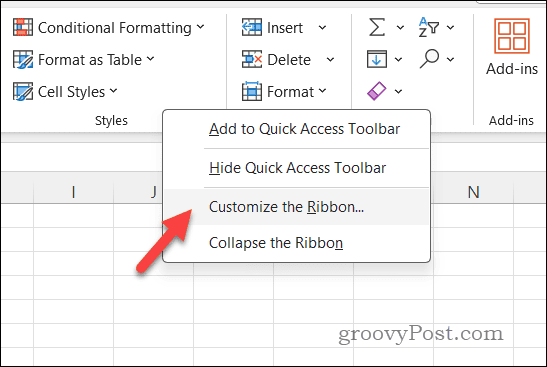 Customizing the Excel ribbon