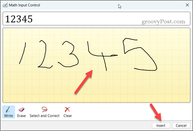 Using the Ink to Math tool in Excel