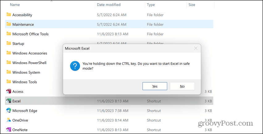 excel safe mode confirmation