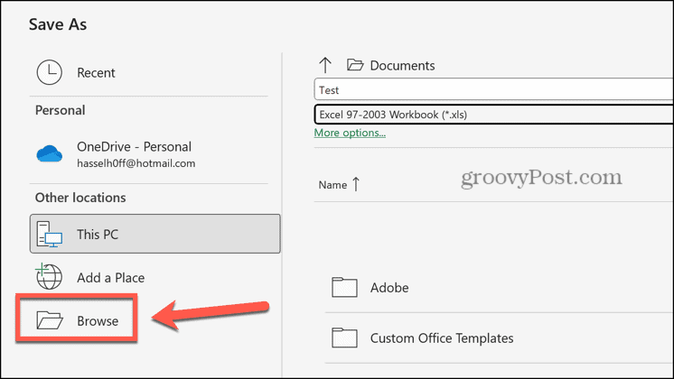 excel browse