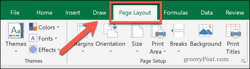 The Excel Page Layout menu tab