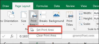 Setting Excel print area