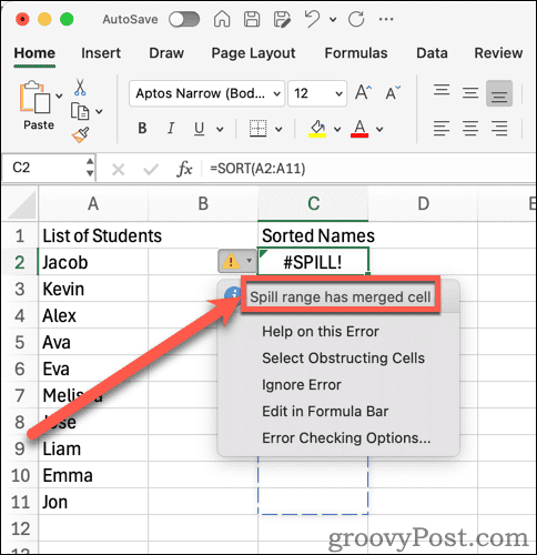 Excel Spill Range Has Merged Cells